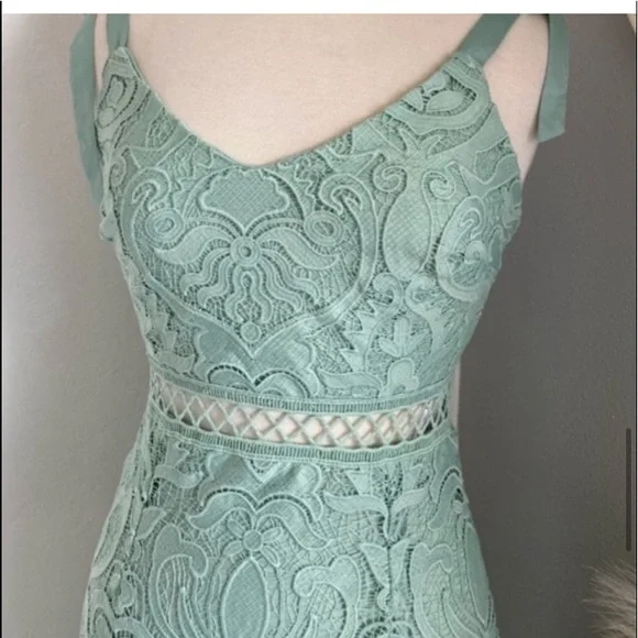 ❤️ Lulus Won Your Heart Sage Green Lace Tie-Strap High-Low Midi Dress - Picture 5 of 8